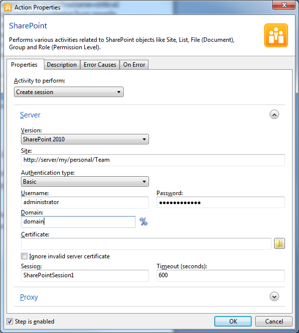 SharePoint create session