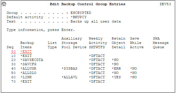 Edit Backup Control Group Entries
