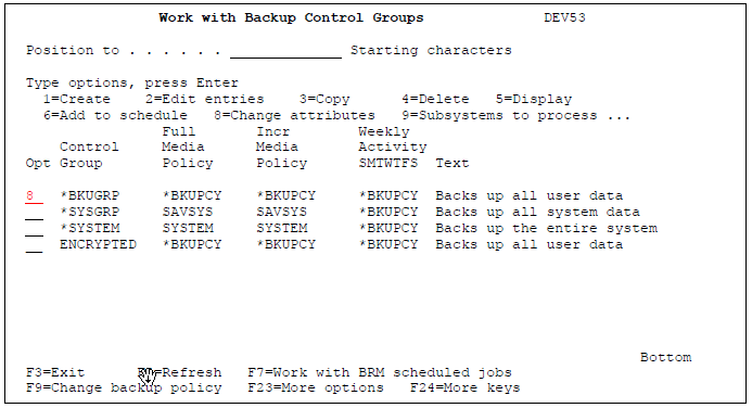 Work with Backup Control Groups